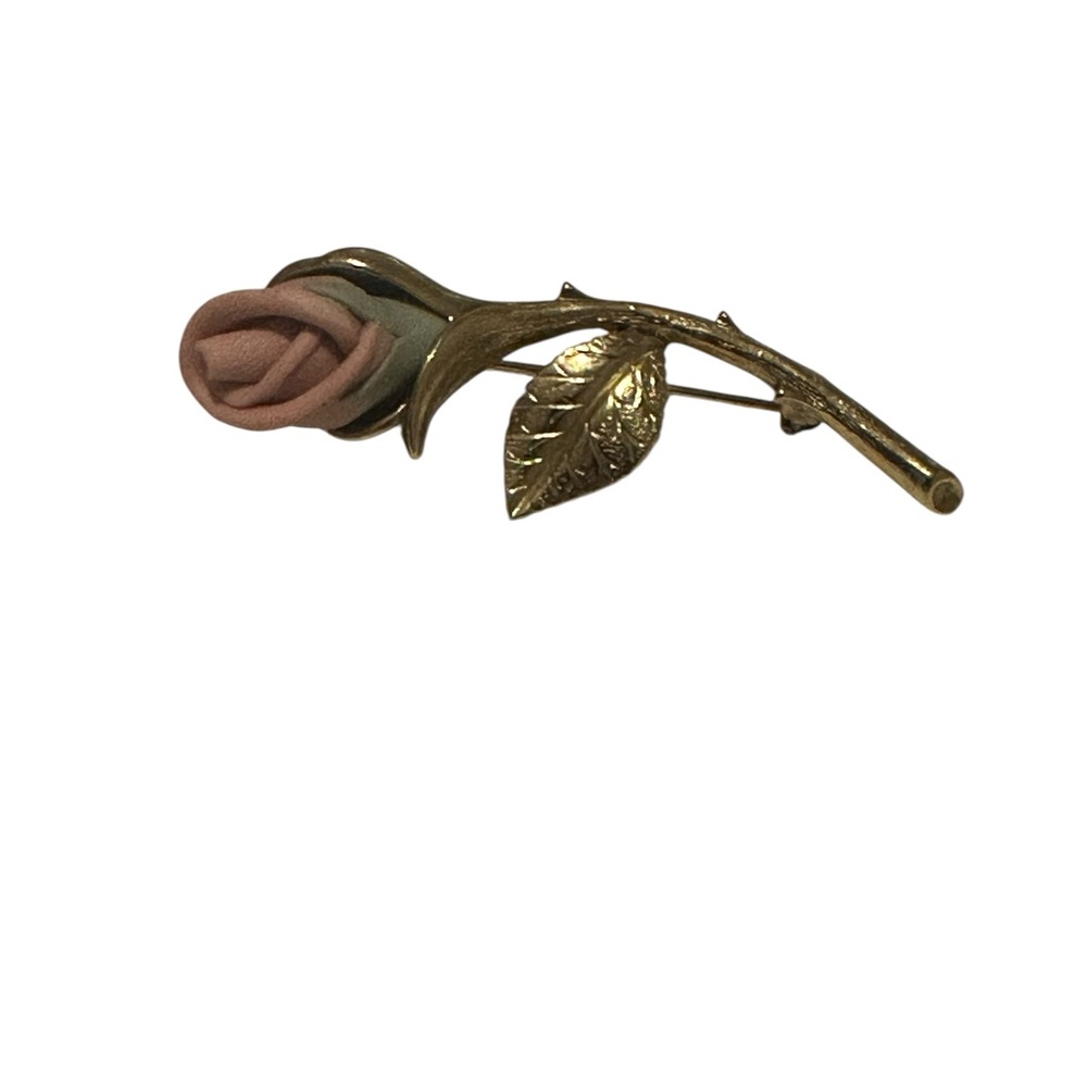 Gold Rose Brooch with Pink Flower